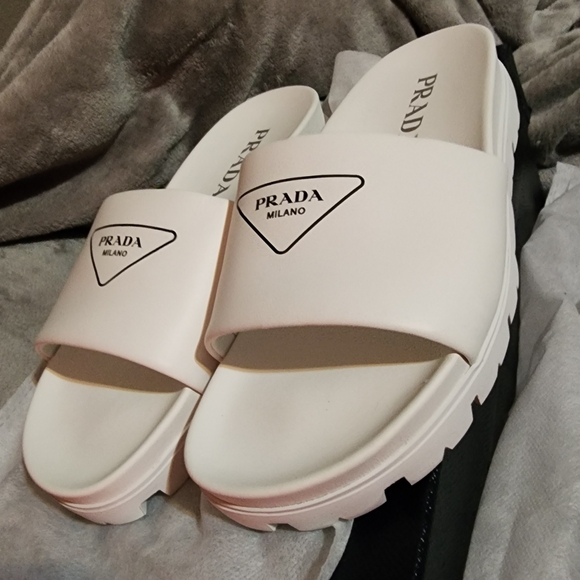 Authentic Prada Mens White Slide Sandals NIB